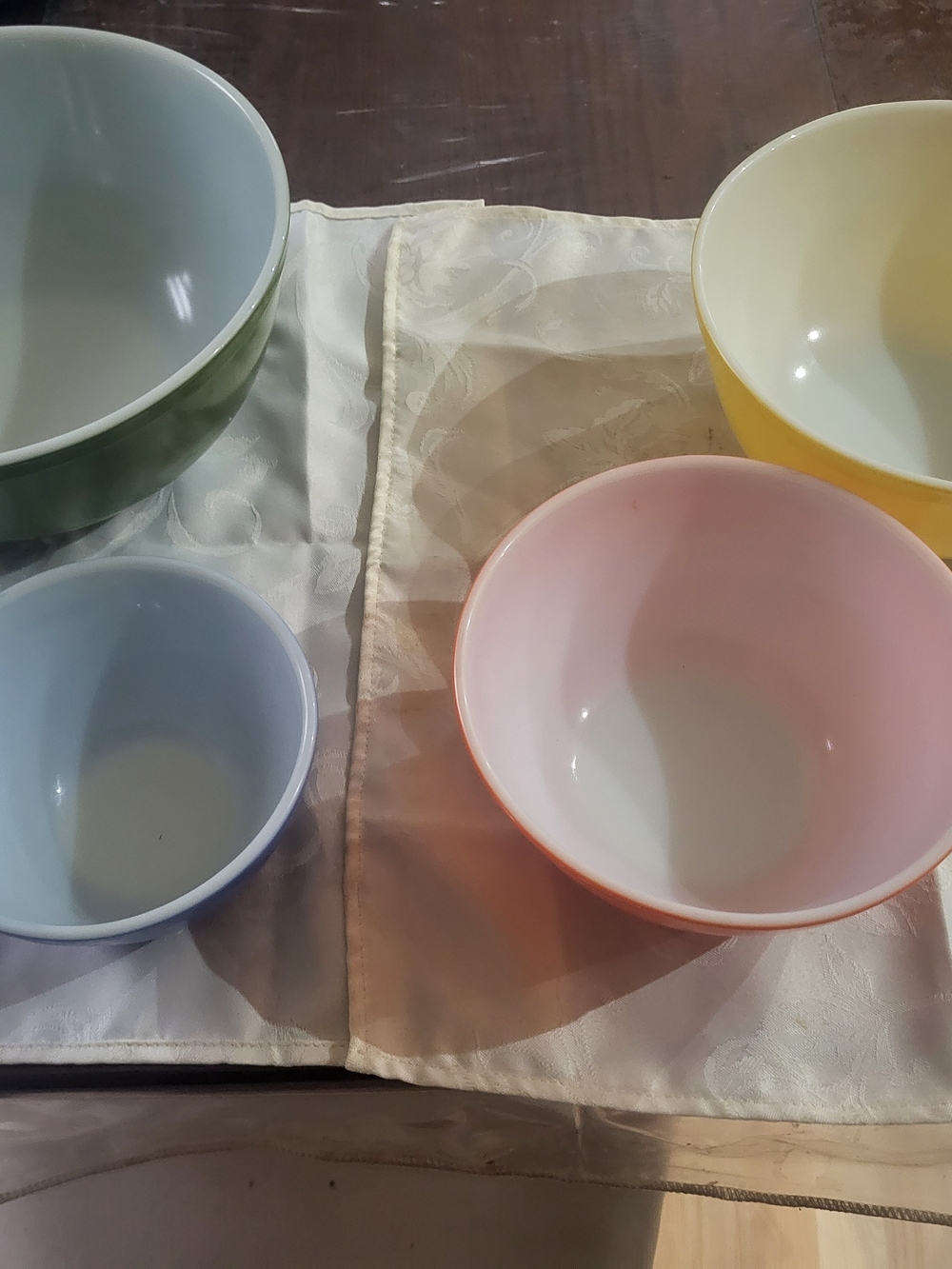 Vintage Pyrex Primary Colors Mixing Bowl Set: Green, Yellow, Orange, Blue
near m